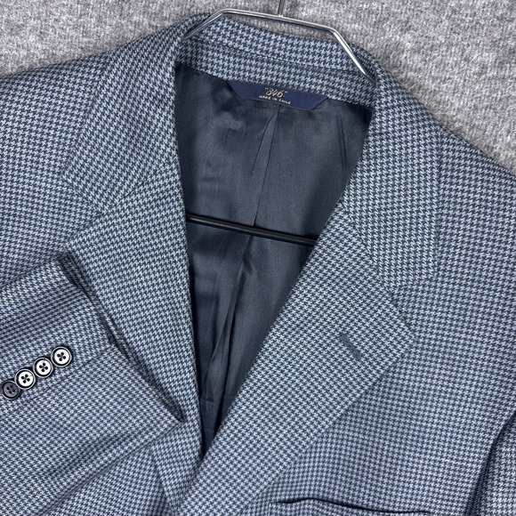Brooks Brothers 346 Sport Coat Blazer Mens 42L Blue Houndstooth Linen Silk Wool - Picture 1 of 15